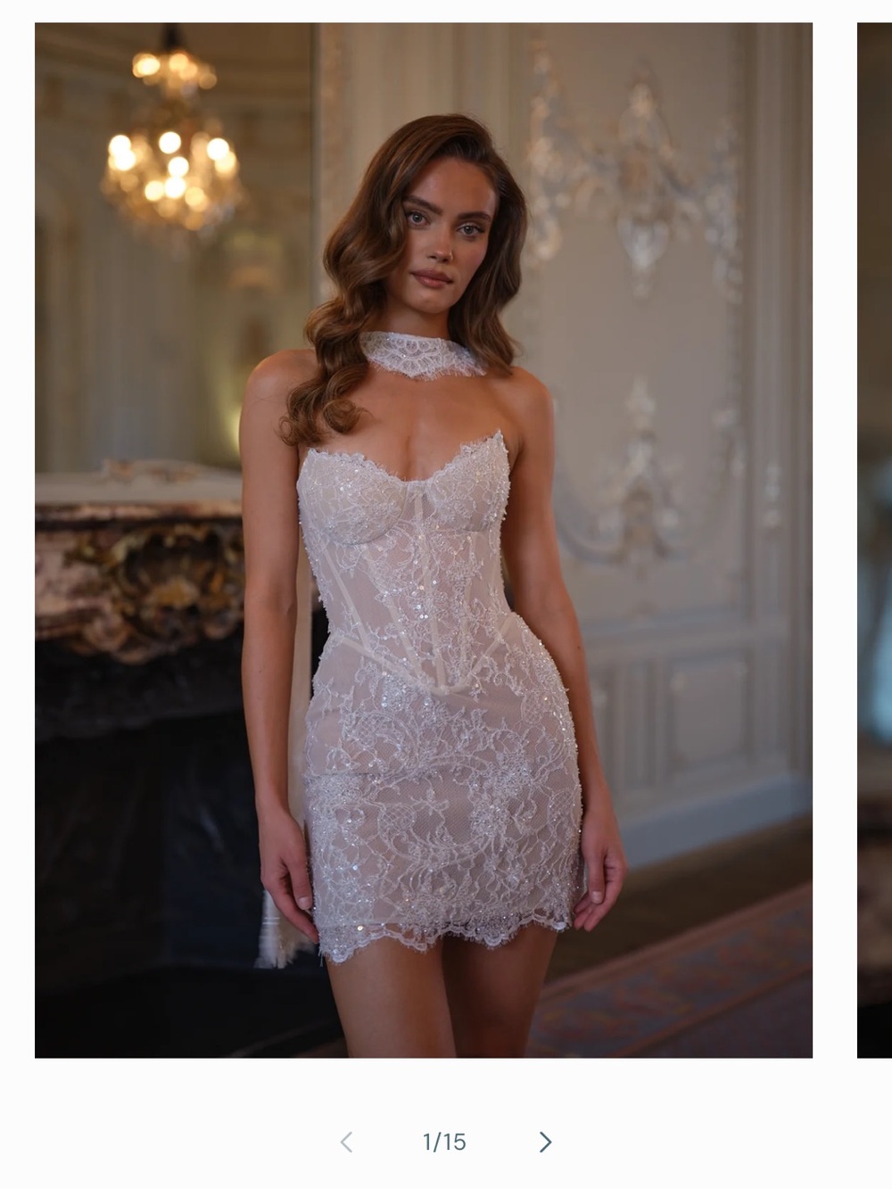 Sheer Lace Bridal Mini Dress with Detachable High Neck in Ivory